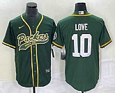 Men's Green Bay Packers #10 Jordan Love Green With Patch Cool Base Stitched Baseball Jersey,baseball caps,new era cap wholesale,wholesale hats