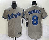 Men's Los Angeles Dodgers #8 Kike Hernandez Grey Stitched Flex Base Nike Jersey,baseball caps,new era cap wholesale,wholesale hats
