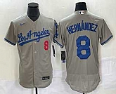 Men's Los Angeles Dodgers #8 Kike Hernandez Number Grey Stitched Flex Base Nike Jersey,baseball caps,new era cap wholesale,wholesale hats