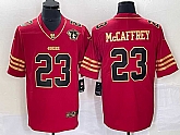 Men's San Francisco 49ers #23 Christian McCaffrey Red 75th Patch Golden Edition Stitched Nike Limited Jersey Dzhi,baseball caps,new era cap wholesale,wholesale hats