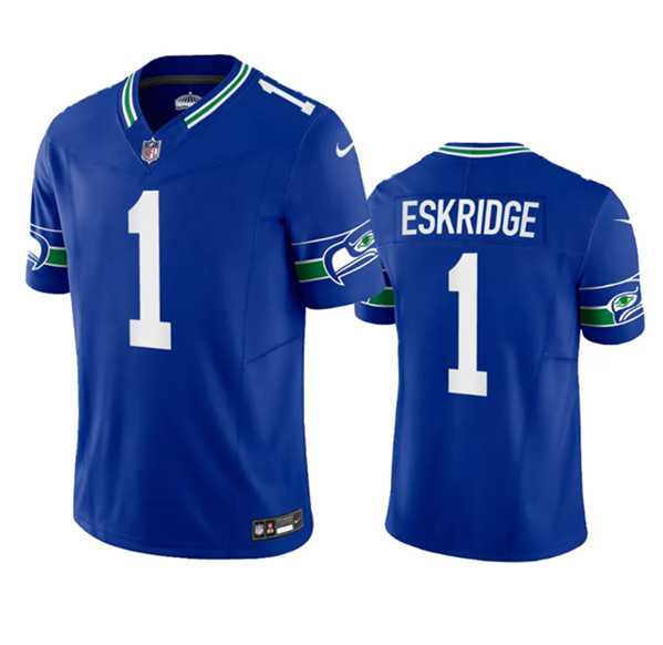 Men's Seattle Seahawks #1 Dee Eskridge Royal 2023 F.U.S.E. Vapor Limited Throwback Stitched Jersey Dzhi