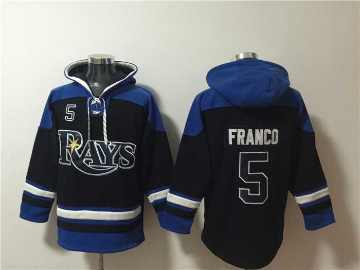 Men's Tampa Bay Rays #5 Wander Franco Black Blue Lace-Up Pullover Hoodie
