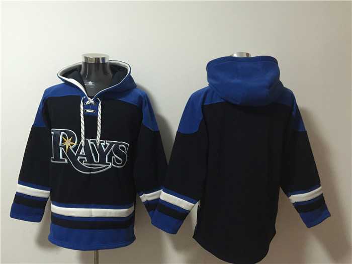 Men's Tampa Bay Rays Blank Black Blue Lace-Up Pullover Hoodie