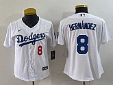 Women's Los Angeles Dodgers #8 Kike Hernandez Number White Stitched Cool Base Nike Jersey,baseball caps,new era cap wholesale,wholesale hats