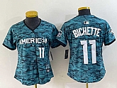 Women's Toronto Blue Jays #11 Bo Bichette Number Teal 2023 All Star Cool Base Stitched Jersey