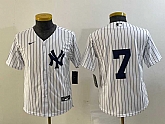Youth New York Yankees #7 Mickey Mantle White No Name Stitched Nike Cool Base Throwback Jersey