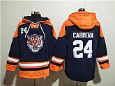 Men's Detroit Tigers #24 Miguel Cabrera Navy Orange Lace-Up Pullover Hoodie