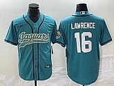 Men's Jacksonville Jaguars #16 Trevor Lawrence Teal With Patch Cool Base Stitched Baseball Jersey,baseball caps,new era cap wholesale,wholesale hats
