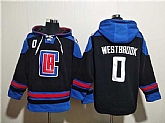 Men's Los Angeles Clippers #0 Russell Westbrook Black Blue Lace-Up Pullover Hoodie,baseball caps,new era cap wholesale,wholesale hats