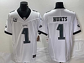 Men's Philadelphia Eagles #1 Jalen Hurts White C Patch 2023 FUSE Vapor Stitched Jersey,baseball caps,new era cap wholesale,wholesale hats