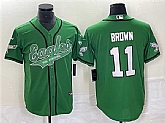 Men's Philadelphia Eagles #11 A. J. Brown Green Cool Base Baseball Stitched Jersey,baseball caps,new era cap wholesale,wholesale hats