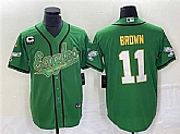Men's Philadelphia Eagles #11 A. J. Brown Green Gold With C Patch Cool Base Baseball Stitched Jersey,baseball caps,new era cap wholesale,wholesale hats