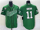 Men's Philadelphia Eagles #11 A. J. Brown Green With C Patch Cool Base Baseball Stitched Jersey,baseball caps,new era cap wholesale,wholesale hats