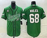 Men's Philadelphia Eagles #68 Jordan Mailata Green C Patch Cool Base Stitched Baseball Jersey,baseball caps,new era cap wholesale,wholesale hats