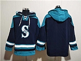 Men's Seattle Mariners Blank Navy Lace-Up Pullover Hoodie