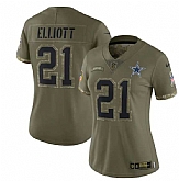 Women's Dallas Cowboys #21 Ezekiel Elliott 2022 Olive Salute To Service Limited Stitched Jersey(Run Small) Dyin,baseball caps,new era cap wholesale,wholesale hats