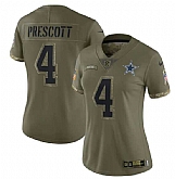 Women's Dallas Cowboys #4 Dak Prescott 2022 Olive Salute To Service Limited Stitched Jersey(Run Small) Dyin,baseball caps,new era cap wholesale,wholesale hats