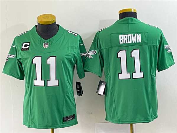 Women's Philadelphia Eagles #11 A. J. Brown Green 2023 F.U.S.E. With C Patch Stitched Football Jersey(Run Small)