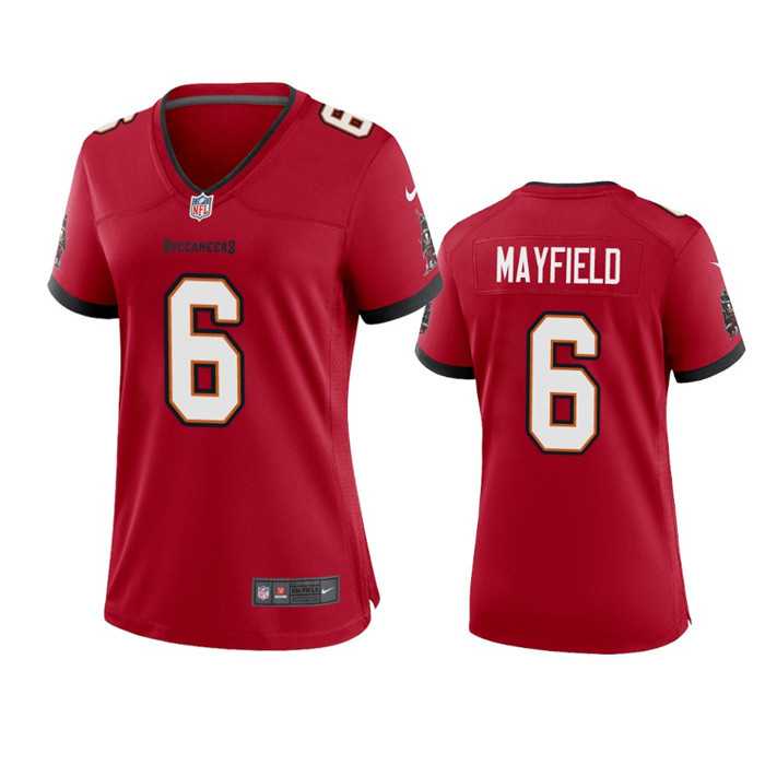 Women's Tampa Bay Buccanee #6 Baker Mayfield Red Stitched Game Jersey(Run Small) Dzhi