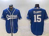 Men's Dallas Cowboys #15 Ezekiel Elliott Light Blue Cool Base Stitched Baseball Jersey,baseball caps,new era cap wholesale,wholesale hats