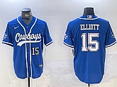 Men's Dallas Cowboys #15 Ezekiel Elliott Light Blue Cool Base Stitched Baseball Jerseys,baseball caps,new era cap wholesale,wholesale hats