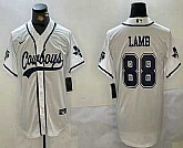 Men's Dallas Cowboys #88 CeeDee Lamb White With Navy Name Cool Base Stitched Baseball Jersey,baseball caps,new era cap wholesale,wholesale hats