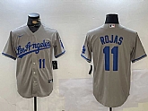 Men's Los Angeles Dodgers #11 Miguel Rojas Number Grey With los Cool Base Stitched Jerseys,baseball caps,new era cap wholesale,wholesale hats