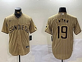 Men's San Diego Padres #19 Tony Gwynn Khaki Team Logo Cool Base Jersey,baseball caps,new era cap wholesale,wholesale hats