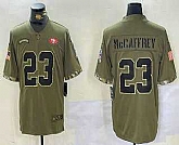 Men's San Francisco 49ers #23 Christian McCaffrey Olive 2022 Salute To Service Limited Stitched Jersey Dzhi,baseball caps,new era cap wholesale,wholesale hats