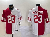 Men's San Francisco 49ers #23 Christian McCaffrey Red White Split Vapor Limited Stitched Jersey Dzhi,baseball caps,new era cap wholesale,wholesale hats