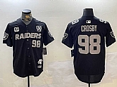 Men's Las Vegas Raiders #98 Maxx Crosby Black Nevada Silver State And 65th Patch Stitched Baseball Jersey,baseball caps,new era cap wholesale,wholesale hats