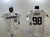 Men's Las Vegas Raiders #98 Maxx Crosby White Nevada Silver State And 65th Patch Stitched Baseball Jersey,baseball caps,new era cap wholesale,wholesale hats