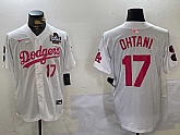 Men's Los Angeles Dodgers #17 Shohei Ohtani Number White Pink 2024 World Series Limited Cool Base Stitched Jersey,baseball caps,new era cap wholesale,wholesale hats