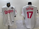 Men's Los Angeles Dodgers #17 Shohei Ohtani Number White Pink 2024 World Series Limited Cool Base Stitched Jerseys,baseball caps,new era cap wholesale,wholesale hats