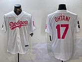 Men's Los Angeles Dodgers #17 Shohei Ohtani Number White Pink Limited Cool Base Stitched Jersey,baseball caps,new era cap wholesale,wholesale hats