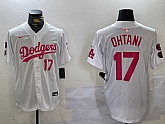 Men's Los Angeles Dodgers #17 Shohei Ohtani Number White Pink Limited Cool Base Stitched Jerseys,baseball caps,new era cap wholesale,wholesale hats