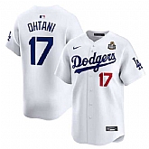 Men's Los Angeles Dodgers #17 Shohei Ohtani White 2024 World Series Home Limited Cool Base Stitched Jersey Dzhi,baseball caps,new era cap wholesale,wholesale hats