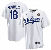 Men's Los Angeles Dodgers #18 Yoshinobu Yamamoto White 2024 World Series Cool Base Stitched Jersey Dzhi,baseball caps,new era cap wholesale,wholesale hats