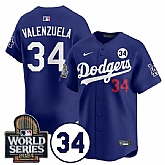 Men's Los Angeles Dodgers #34 Toro Valenzuela Royal 2024 World Series With No. 34 Patch Cool Base Stitched Jersey Dzhi,baseball caps,new era cap wholesale,wholesale hats