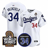 Men's Los Angeles Dodgers #34 Toro Valenzuela White 2024 World Series With Fernando Memorial Patch Limited Stitched Jersey Dzhi,baseball caps,new era cap wholesale,wholesale hats