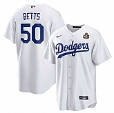 Men's Los Angeles Dodgers #50 Mookie Betts White 2024 World Series Cool Base Stitched Jersey Dzhi,baseball caps,new era cap wholesale,wholesale hats