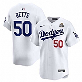 Men's Los Angeles Dodgers #50 Mookie Betts White 2024 World Series Home Limited Cool Base Stitched Jersey Dzhi,baseball caps,new era cap wholesale,wholesale hats