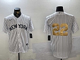 Men's New York Yankees #22 Juan Soto White Pinstripe Without Name Fashion Cool Base Jersey,baseball caps,new era cap wholesale,wholesale hats