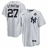 Men's New York Yankees #27 Giancarlo Stanton White 2024 World Series With Name Cool Base Stitched Jersey Dzhi,baseball caps,new era cap wholesale,wholesale hats