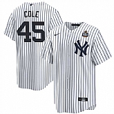 Men's New York Yankees #45 Gerrit Cole White 2024 World Series With Name Cool Base Stitched Jersey Dzhi,baseball caps,new era cap wholesale,wholesale hats