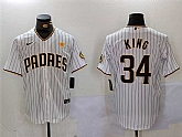 Men's San Diego Padres #34 Michael King White With PS Patch Cool Base Stitched Baseball Jersey,baseball caps,new era cap wholesale,wholesale hats