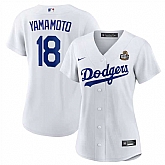 Women's Los Angeles Dodgers #18 Yoshinobu Yamamoto White 2024 World Series Cool Base Stitched Jersey(Run Small) Dzhi,baseball caps,new era cap wholesale,wholesale hats