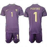 Men's England #1 Jordan Pickford 2024-25 Purple Away Soccer Jersey Suit,baseball caps,new era cap wholesale,wholesale hats