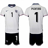 Men's England #1 Jordan Pickford 2024-25 White Home Soccer Jersey Suit,baseball caps,new era cap wholesale,wholesale hats