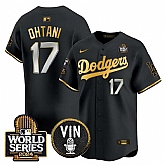 Men's Los Angeles Dodgers #17 Shohei Ohtani Black Gold 2024 World Series Vin & Kobe Patch Limited Stitched Baseball Jersey,baseball caps,new era cap wholesale,wholesale hats